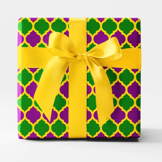 Gold Green en Paarse Mardi Gras Quatrefoil Cadeaupapier