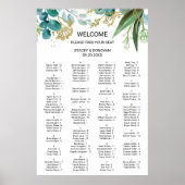 Gold & Green Eucalyptus Alfabetical Seating Chart Poster (Voorkant)