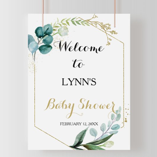 Gold & Green Eucalyptus Baby shower Welkom Poster