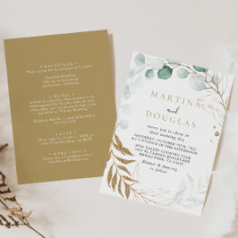 Gold Green Eucalyptus Back & Front Wedding Kaart