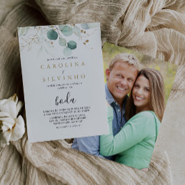 Gold Green Eucalyptus Calligraphy Boda Wedding Kaart