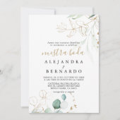 Gold Green Eucalyptus Calligraphy Nuestra Boda Kaart (Voorkant)
