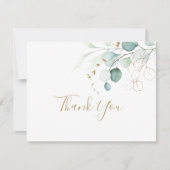 Gold Green Eucalyptus Calligraphy Wedding Bedankkaart (Voorkant)