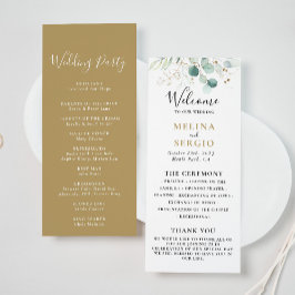 Gold Green Eucalyptus Calligraphy Wedding Programm Programmakaart