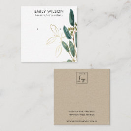 GOLD GREEN EUCALYPTUS FAUNA EARRING STUD DISPLAY B VIERKANTE VISITEKAARTJE