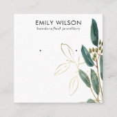 GOLD GREEN EUCALYPTUS FAUNA EARRING STUD DISPLAY B VIERKANTE VISITEKAARTJE (Voorkant)