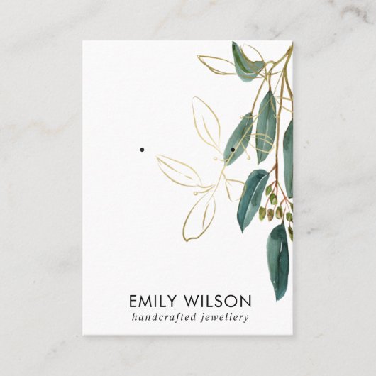 GOLD GREEN EUCALYPTUS FAUNA EARRING STUD DISPLAY B VISITEKAARTJE (Voorkant)