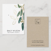 GOLD GREEN EUCALYPTUS FAUNA EARRING STUD DISPLAY B VISITEKAARTJE (Voorkant / Achterkant)