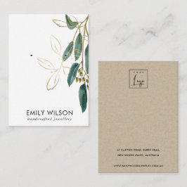 GOLD GREEN EUCALYPTUS FAUNA EARRING STUD DISPLAY B VISITEKAARTJE