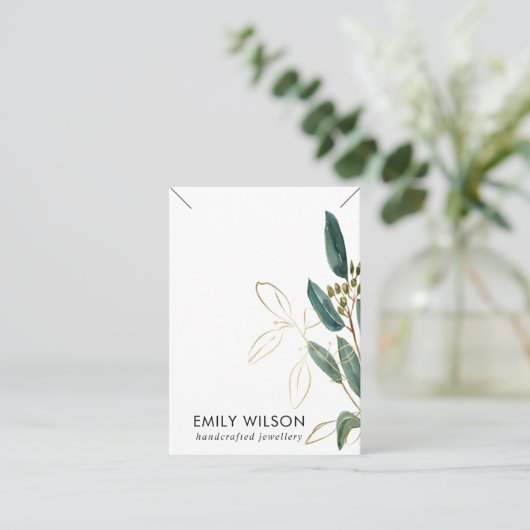 GOLD GREEN EUCALYPTUS FAUNA KETTING BAND DISPLAY VISITEKAARTJE (Staand voorkant)