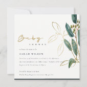 GOLD GREEN EUCALYPTUS FOLIAGE BABY SHOWER INVITE BEDANKKAART (Voorkant)