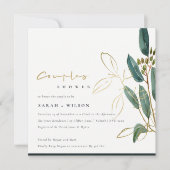 GOLD GREEN EUCALYPTUS FOLIAGE COUPLE SHOWER INVITE BEDANKKAART (Voorkant)