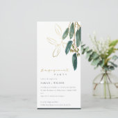 GOLD GREEN EUCALYPTUS FOLIAGE VERLOVING INVITE BEDANKKAART (Staand voorkant)