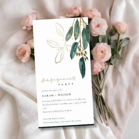 GOLD GREEN EUCALYPTUS FOLIAGE VERLOVING INVITE BEDANKKAART