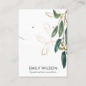 GOLD GREEN EUCALYPTUS KETTING EARING DISPLAY BUS VISITEKAARTJE (Voorkant)