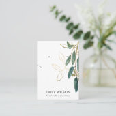 GOLD GREEN EUCALYPTUS KETTING EARING DISPLAY BUS VISITEKAARTJE (Staand voorkant)