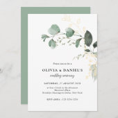 Gold & Green Eucalyptus Minimalist Wedding Kaart (Voorkant / Achterkant)