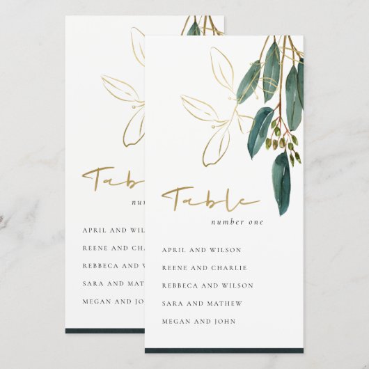 GOLD GREEN EUCALYPTUS-SITUATIE VAN HET KARTSCHEMA BEDANKKAART (Voorkant / Achterkant)