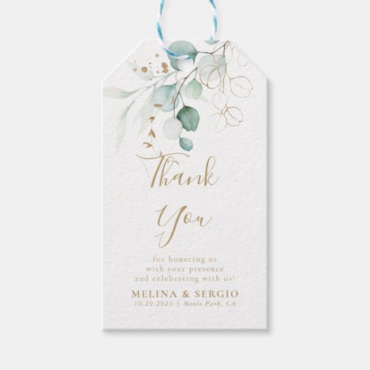 Gold Green Eucalyptus Weddenschap Hartelijk dank L Cadeaulabel (Voorkant)