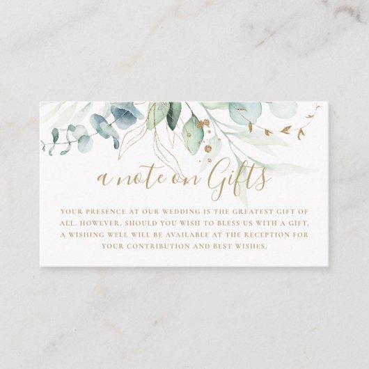 Gold Green Eucalyptus Weddenschap Informatiekaartje (Voorkant)