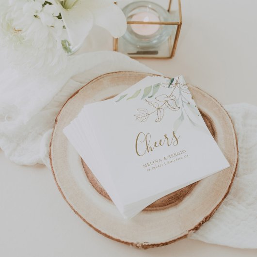 Gold Green Eucalyptus Wedding Cheers Napkins Servet