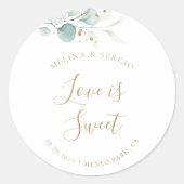 Gold Green Eucalyptus Wedding Love is Sweet Ronde Sticker (Voorkant)