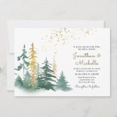 Gold Green Evergreen Pine Trees Christelijke bruil Kaart (Voorkant)