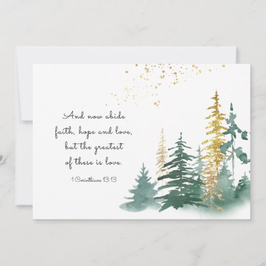 Gold Green Evergreen Pine Trees Christelijke bruil Kaart (Achterkant)