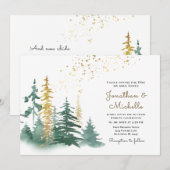 Gold Green Evergreen Pine Trees Christelijke bruil Kaart (Voorkant / Achterkant)