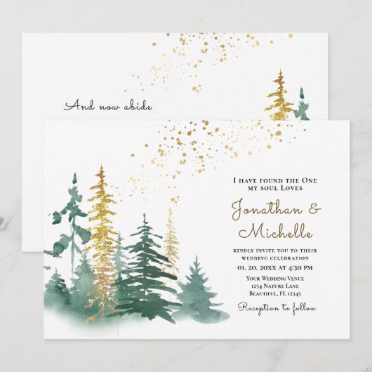 Gold Green Evergreen Pine Trees Christelijke bruil Kaart (Voorkant / Achterkant)
