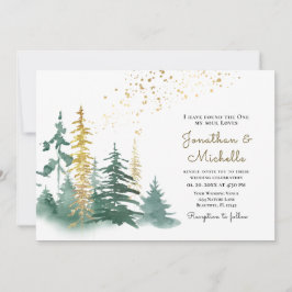 Gold Green Evergreen Pine Trees Christelijke bruil Kaart