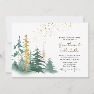 Gold Green Evergreen Pine Trees Christelijke bruil Kaart