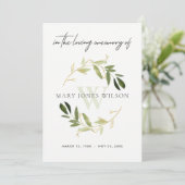 GOLD GREEN FAUNA SYMPATHY MEMORIAL SERVICE INVITE BEDANKKAART (Staand voorkant)