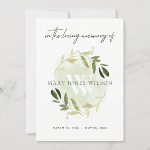 GOLD GREEN FAUNA SYMPATHY MEMORIAL SERVICE INVITE BEDANKKAART