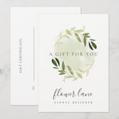 GOLD GREEN FAUNA WREATH GIFT CERTIFICATE CARD FEESTDAGENKAART (Voorkant / Achterkant)