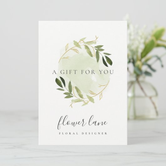 GOLD GREEN FAUNA WREATH GIFT CERTIFICATE CARD FEESTDAGENKAART (Staand voorkant)