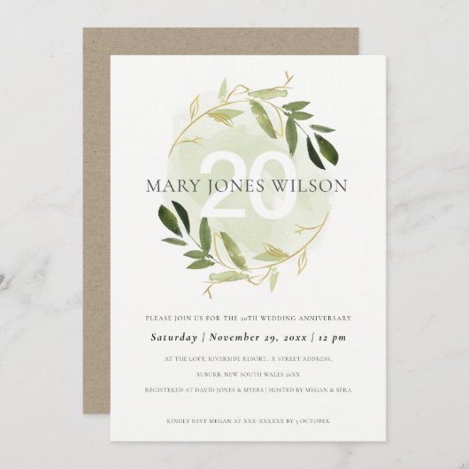 GOLD GREEN FAUNA WREATT ELK JAAR JUBILEUM KAART (Voorkant / Achterkant)