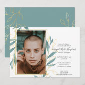 Gold Green Floral Celebration of Life Funeral Bedankkaart (Voorkant / Achterkant)