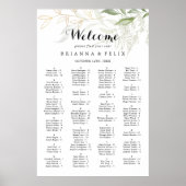 Gold Green Foliage Alfabetical Seating Chart Poster (Voorkant)