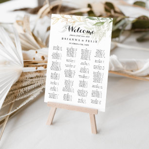 Gold Green Foliage Alfabetical Seating Chart Poster