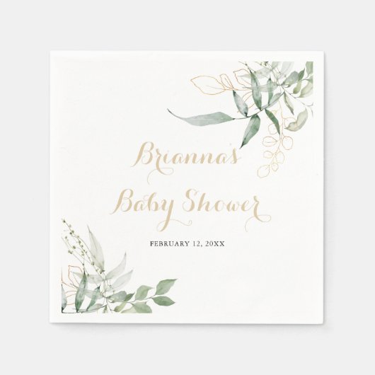 Gold Green Foliage Baby shower Napkins Servet (Voorkant)