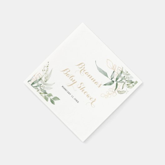 Gold Green Foliage Baby shower Napkins Servet (Hoek)