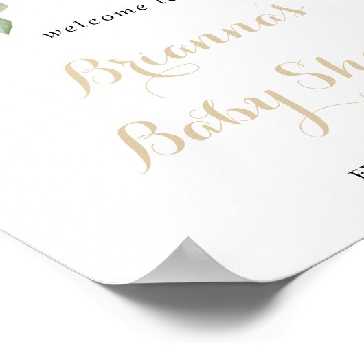 Gold Green Foliage Baby shower Welkom Poster (Hoek)