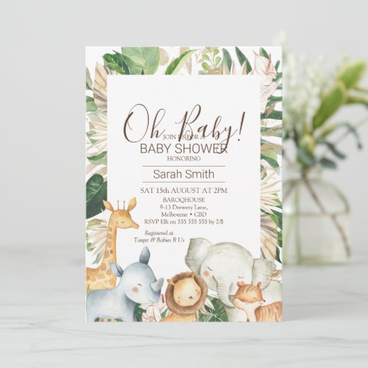 Gold Green Foliage Boho Safari Baby shower Kaart (Staand voorkant)