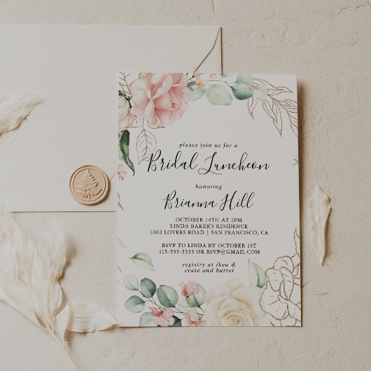 Gold Green Foliage Bridal Luncheon Vrijgezellenfee Kaart