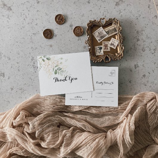 Gold Green Foliage Calligrafie Hartelijk dank, Bri Briefkaart