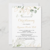 Gold Green Foliage Calligraphy Christening Kaart (Voorkant)