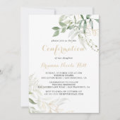 Gold Green Foliage Calligraphy Confirmation Kaart (Voorkant)