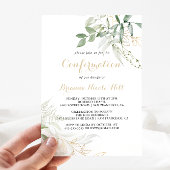 Gold Green Foliage Calligraphy Confirmation Kaart