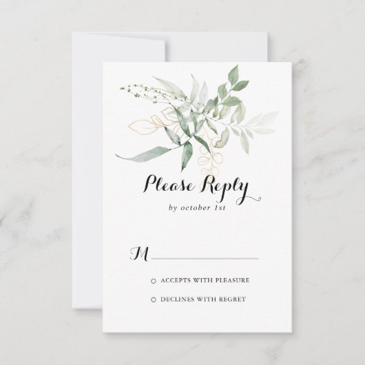 Gold Green Foliage Calligraphy RSVP (Voorkant)